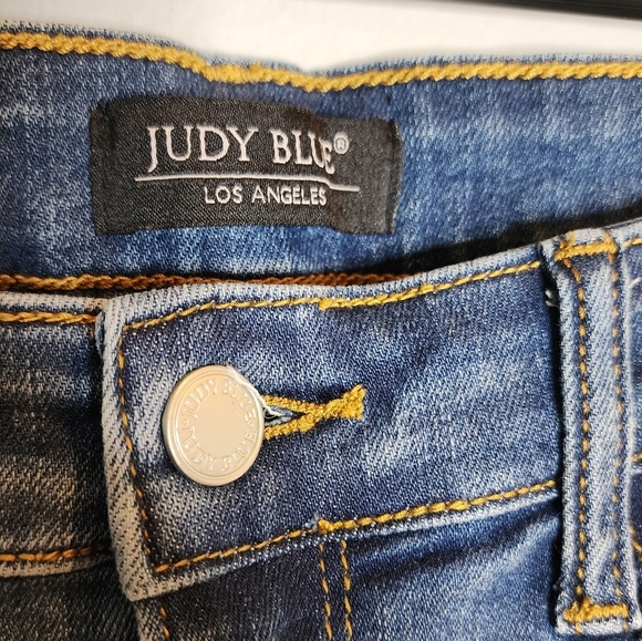Judy Blue Stretch Denim Distressed Skinny Jeans Leopard Print Patch size 7/28 - Picture 14 of 16